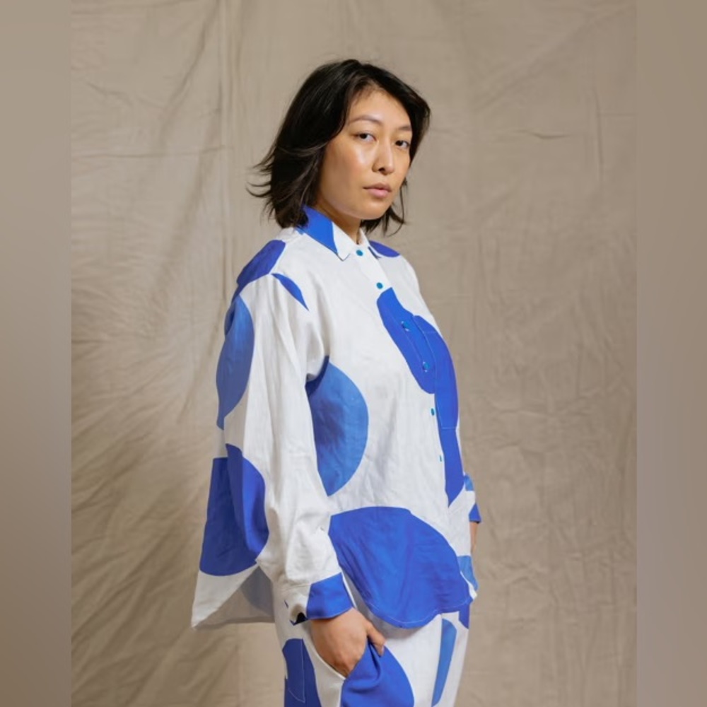 Nettle Studios linen Polka Dot Soft
Volume long sleeve Shirt in colorway DOTTIE